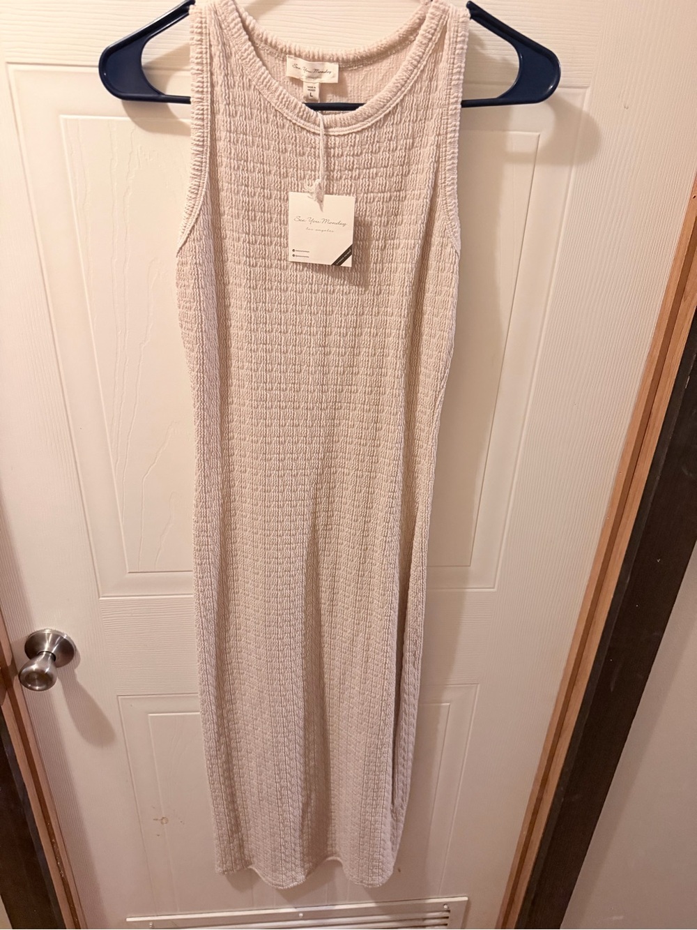 See You Monday Cream Sleeveless Knit Midi Dress
